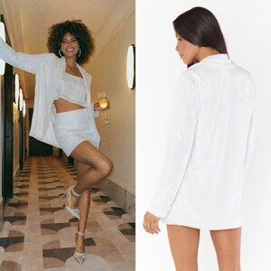 Show Me Your Mumu Oversized Longline Sequin Dance Blazer Jacket White